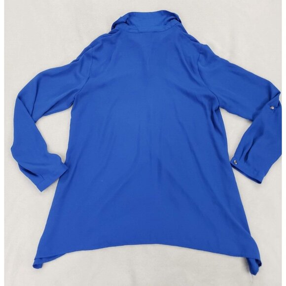 My Collection Top Women Large Blue Button Up Flowy Collar Untucked Layer Office - Picture 8 of 9